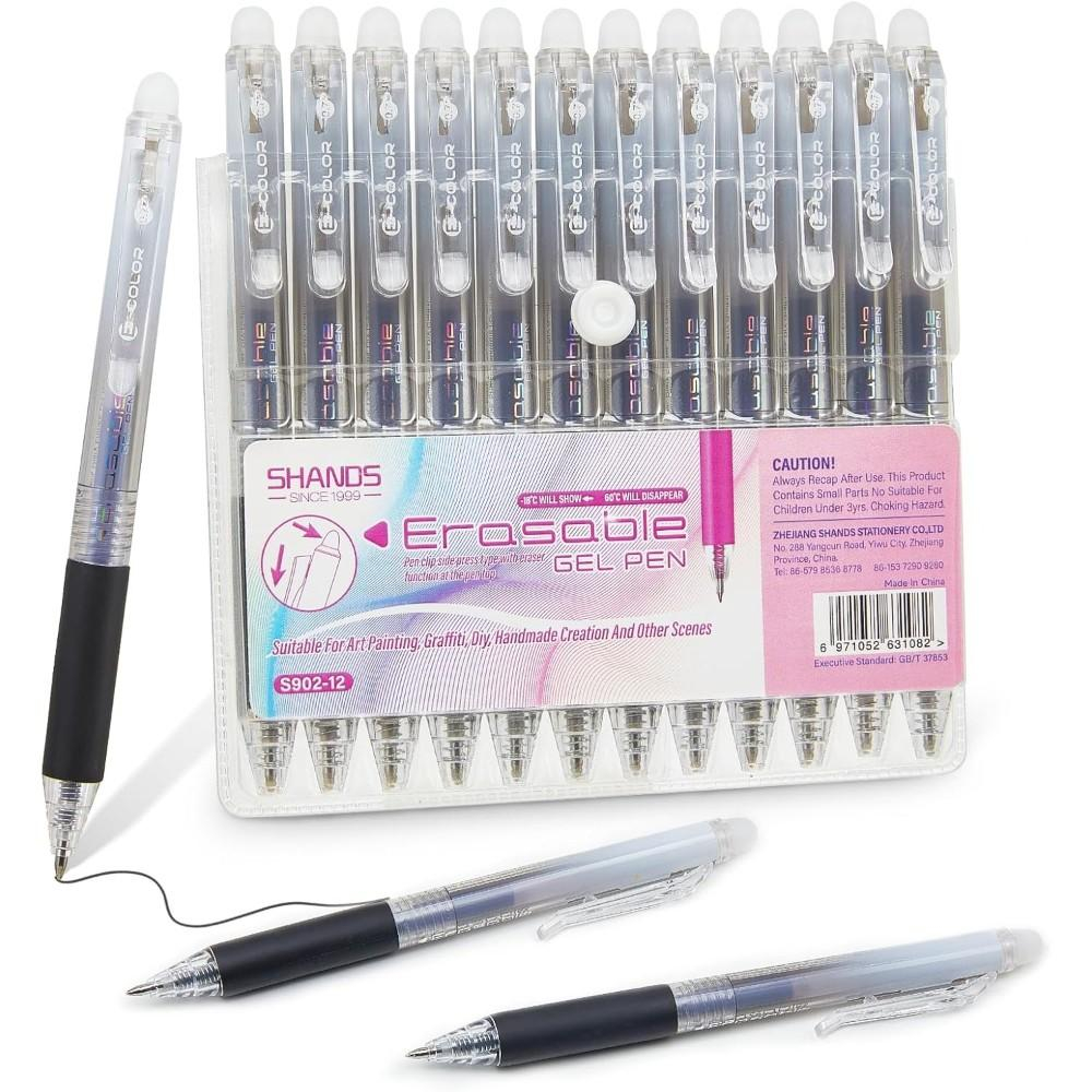 Retractable Eraser Pen Click - Paquete de 12 bolígrafos de gel