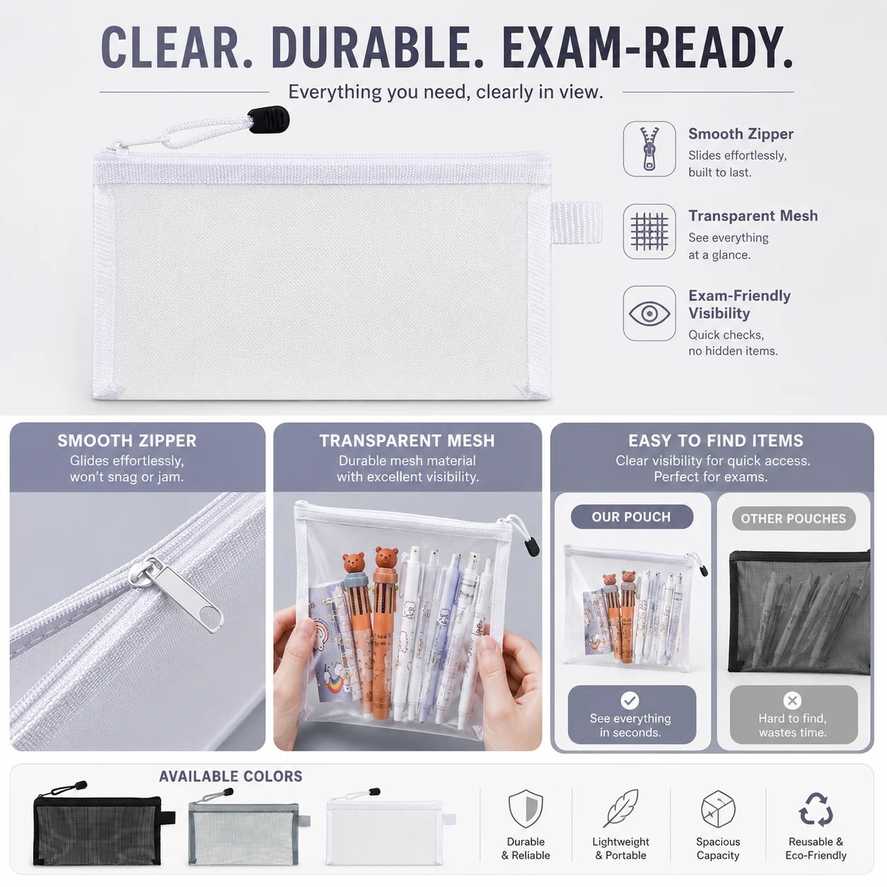 Bolsa transparente de malla pa - Clear Mesh Pencil Pouch For Exam reseña y precio