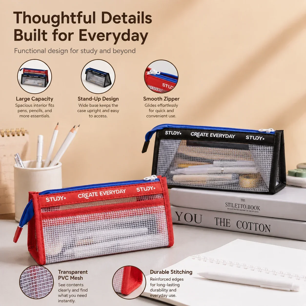 Estuche Transparente para Lápi - Aesthetic Large Pencil Case Pouch reseña y precio